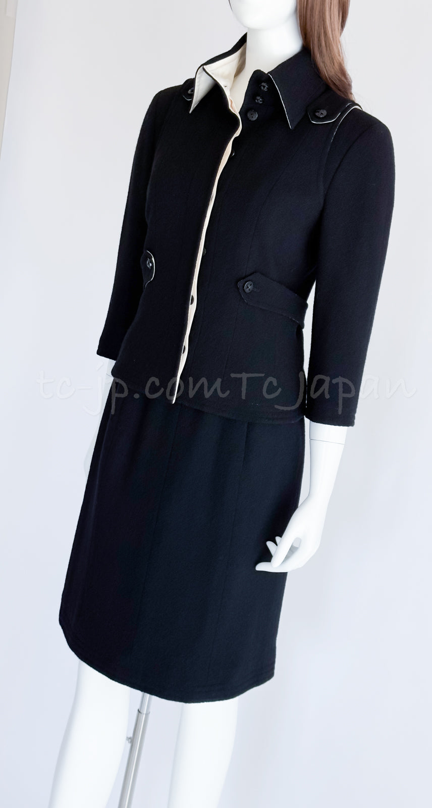 CHANEL 06A Black Wool Tweed Jacket Skirt Suit 38 シャネル ブラック ウール ジャケット スカート スーツ 即発