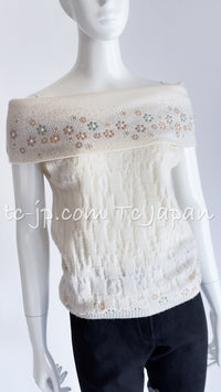 CHANEL 12C Ivory Cashmere 100% Swarovski Sweater Cardigan 34 36 38 シャネル アイボリー スワロフスキー カシミア セーター カーディガン 即発