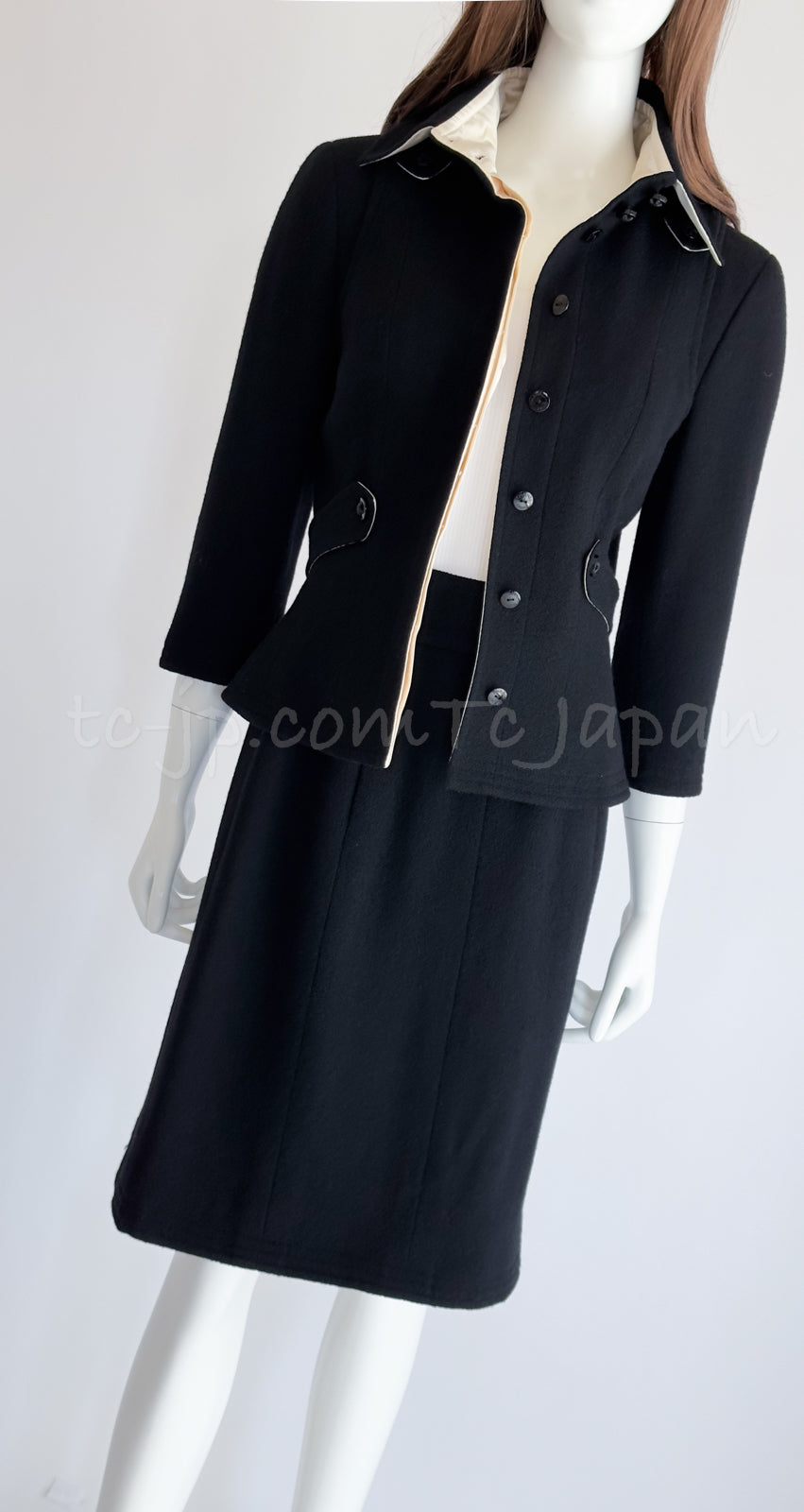 CHANEL 06A Black Wool Tweed Jacket Skirt Suit 38 シャネル ブラック ウール ジャケット スカート スーツ 即発