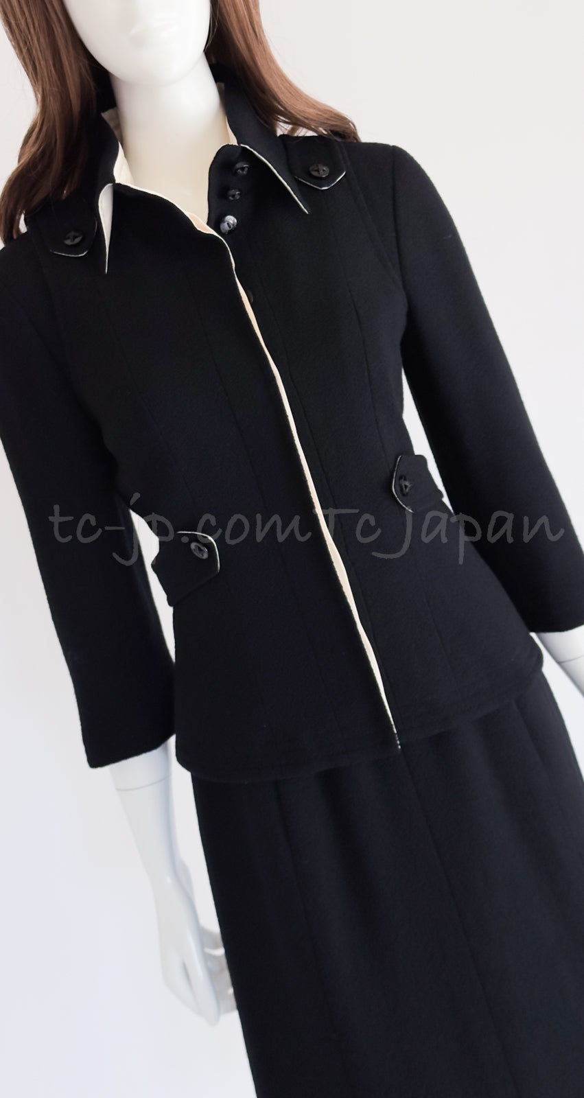 CHANEL 06A Black Wool Tweed Jacket Skirt Suit 38 シャネル ブラック ウール ジャケット スカート スーツ 即発