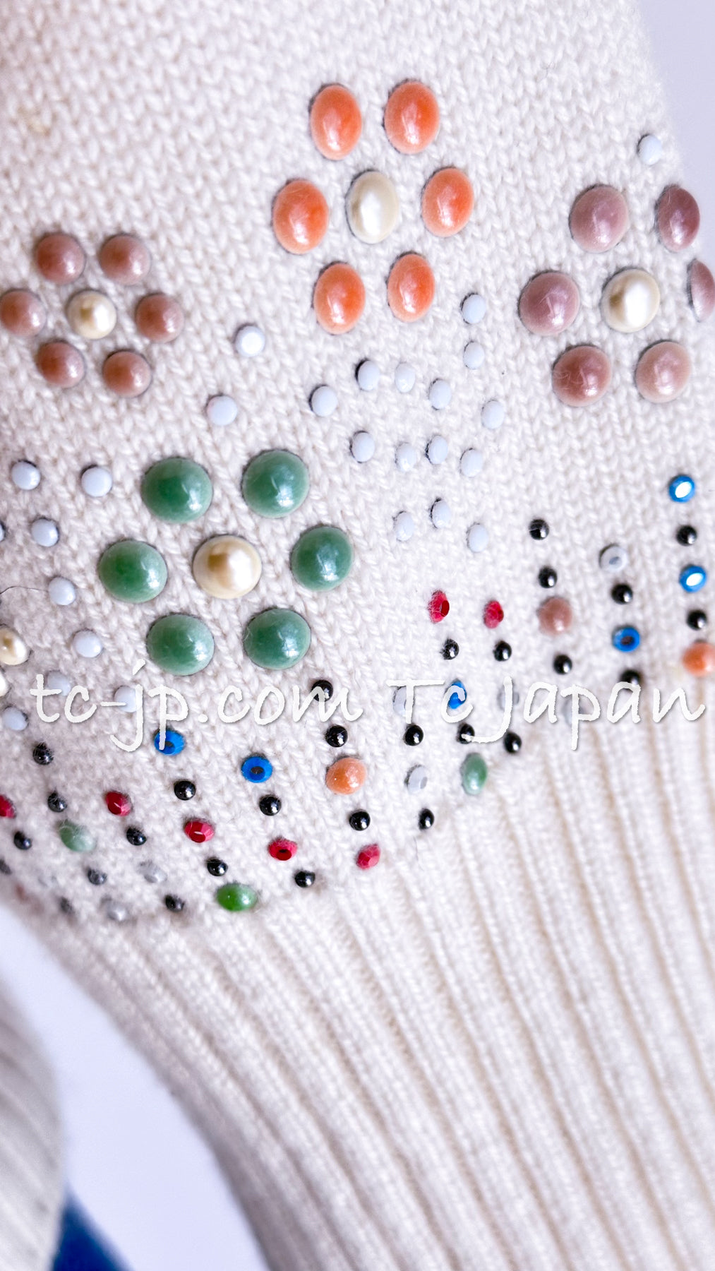 CHANEL 12C Ivory Cashmere 100% Swarovski Sweater Cardigan 34 36 38 シャネル アイボリー スワロフスキー カシミア セーター カーディガン 即発