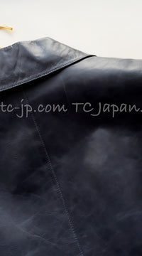 CHANEL 06S Grey Navy Calf Leather Jacket 38 シャネル グレーネイビー カーフレザー ジャケット 即発