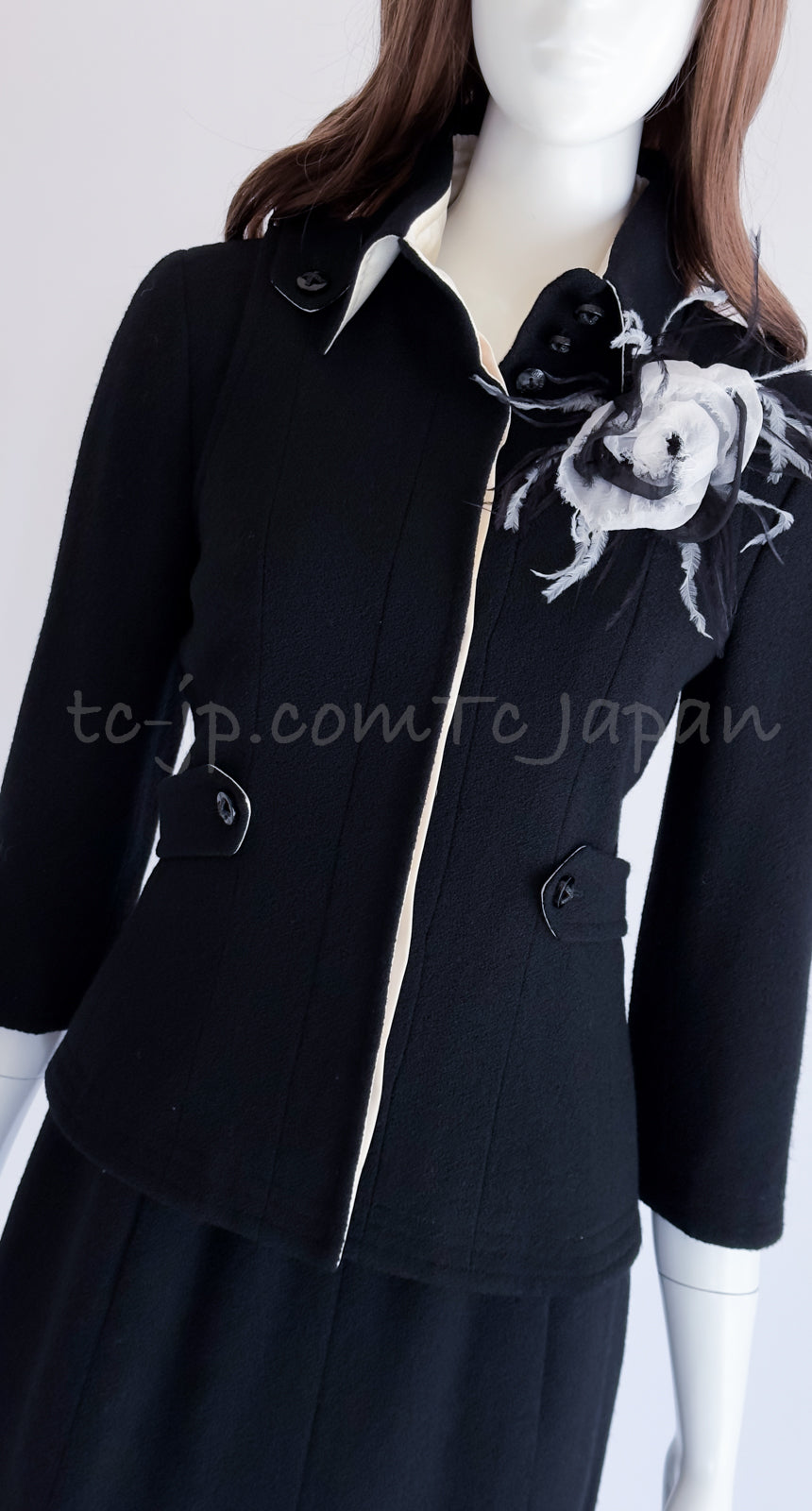 CHANEL 06A Black Wool Tweed Jacket Skirt Suit 38 シャネル ブラック ウール ジャケット スカート スーツ 即発