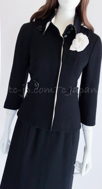 CHANEL 06A Black Wool Tweed Jacket Skirt Suit 38 シャネル ブラック ウール ジャケット スカート スーツ 即発