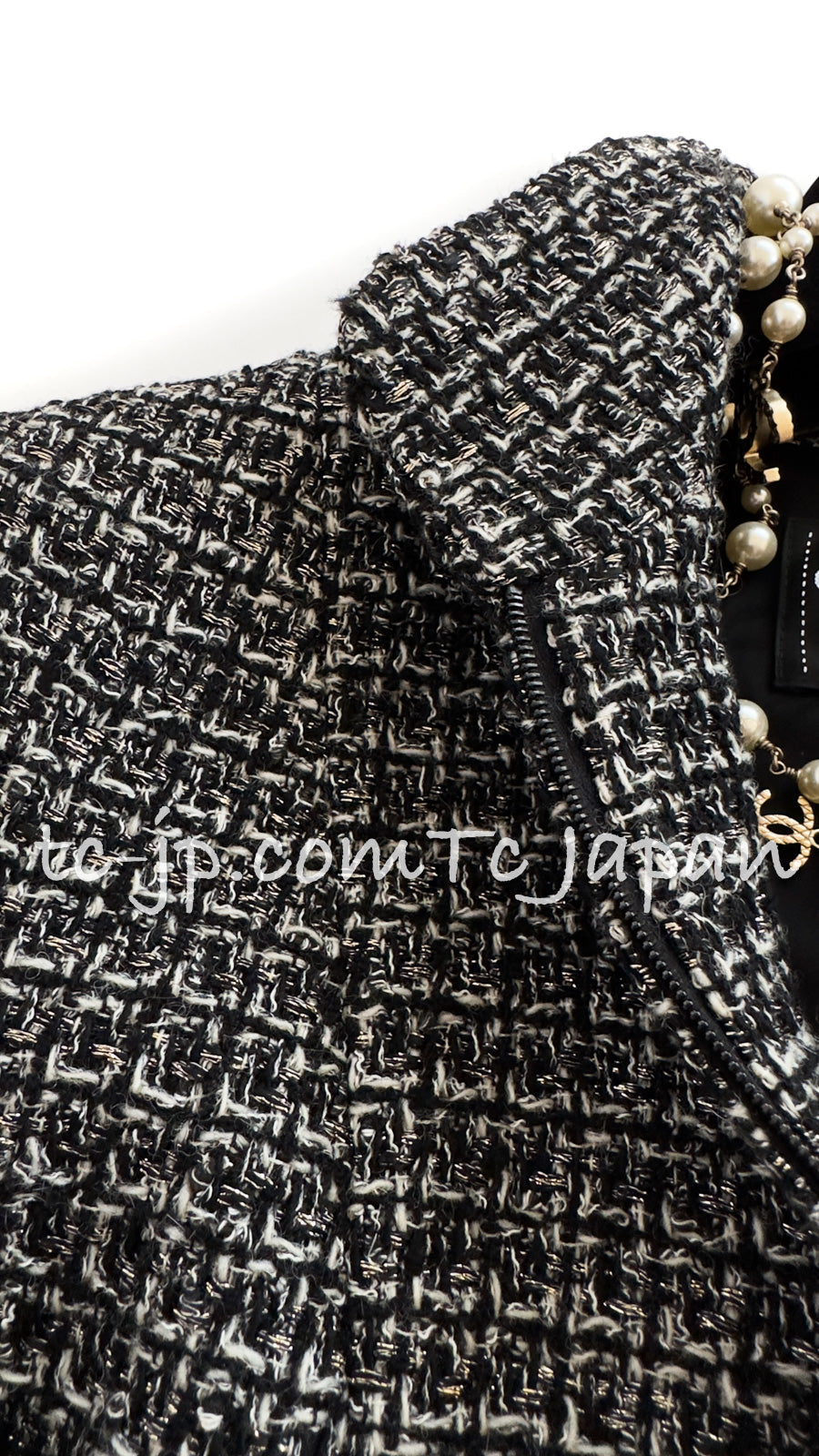 CHANEL 12A Black Gray Metallic Zipper Tweed Jacket 36 38 シャネル ブラック グレー メタリック ジッパー ツイード ジャケット 即発