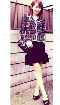 CHANEL 05C Black Creme Fringe Trimmed Tweed Jacket 36 38 シャネル ブラック クリーム フリンジトリミング ツイード ジャケット 即発
