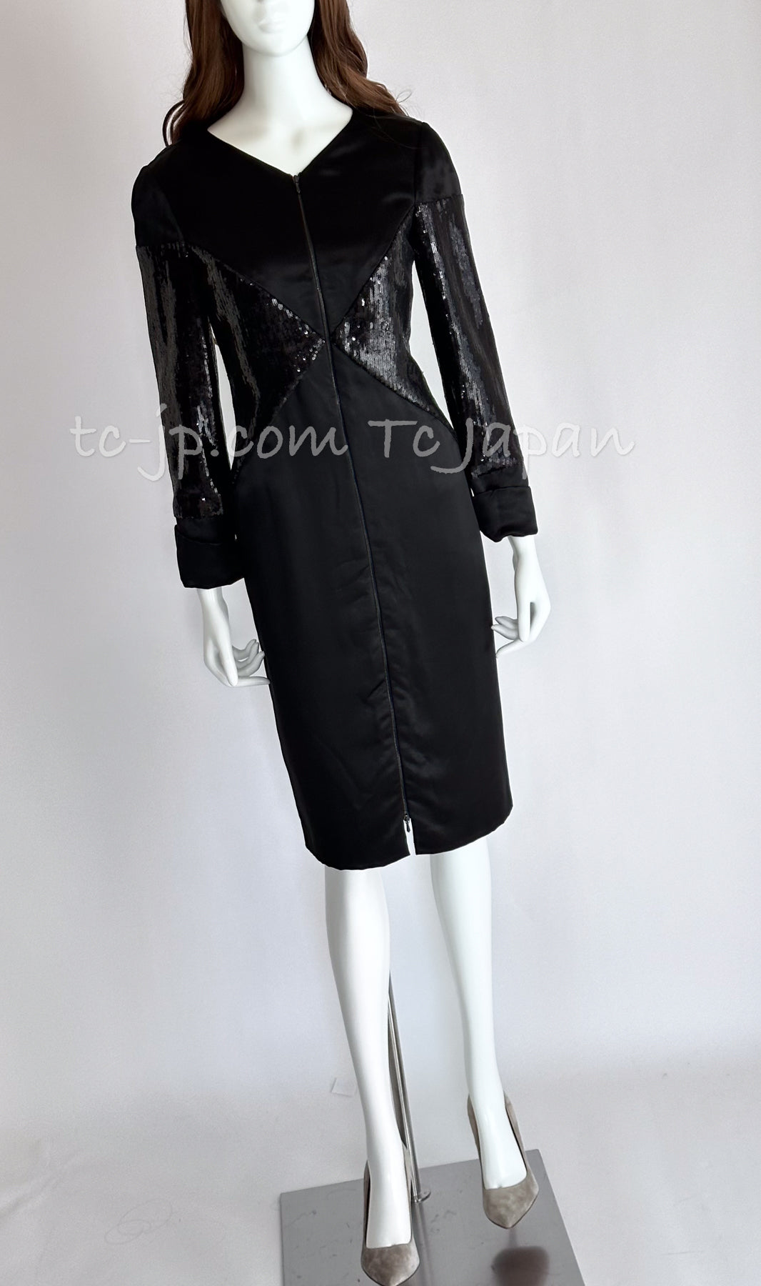CHANEL 10PF Black Sequin Embellishments Cocktail Dress Coat 36 シャネル ブラック・スパンコール・カクテルドレス・ワンピース・コート 即発