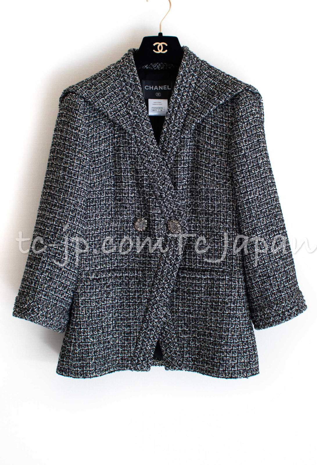 CHANEL 12A Black Gray Metallic Zipper Tweed Jacket 36 38 シャネル ブラック グレー メタリック ジッパー ツイード ジャケット 即発