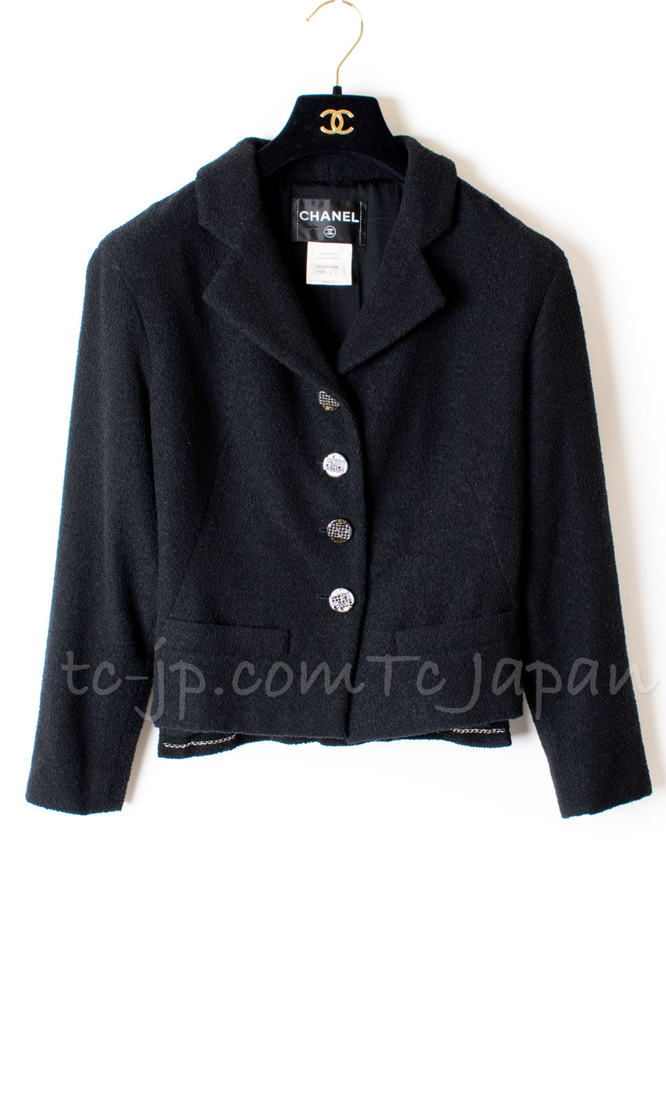 CHANEL 12C Black Rhinestone Buttons Jacket 36 40 42 シャネル ブラック ラインストーン ボタン ジャケット 即発