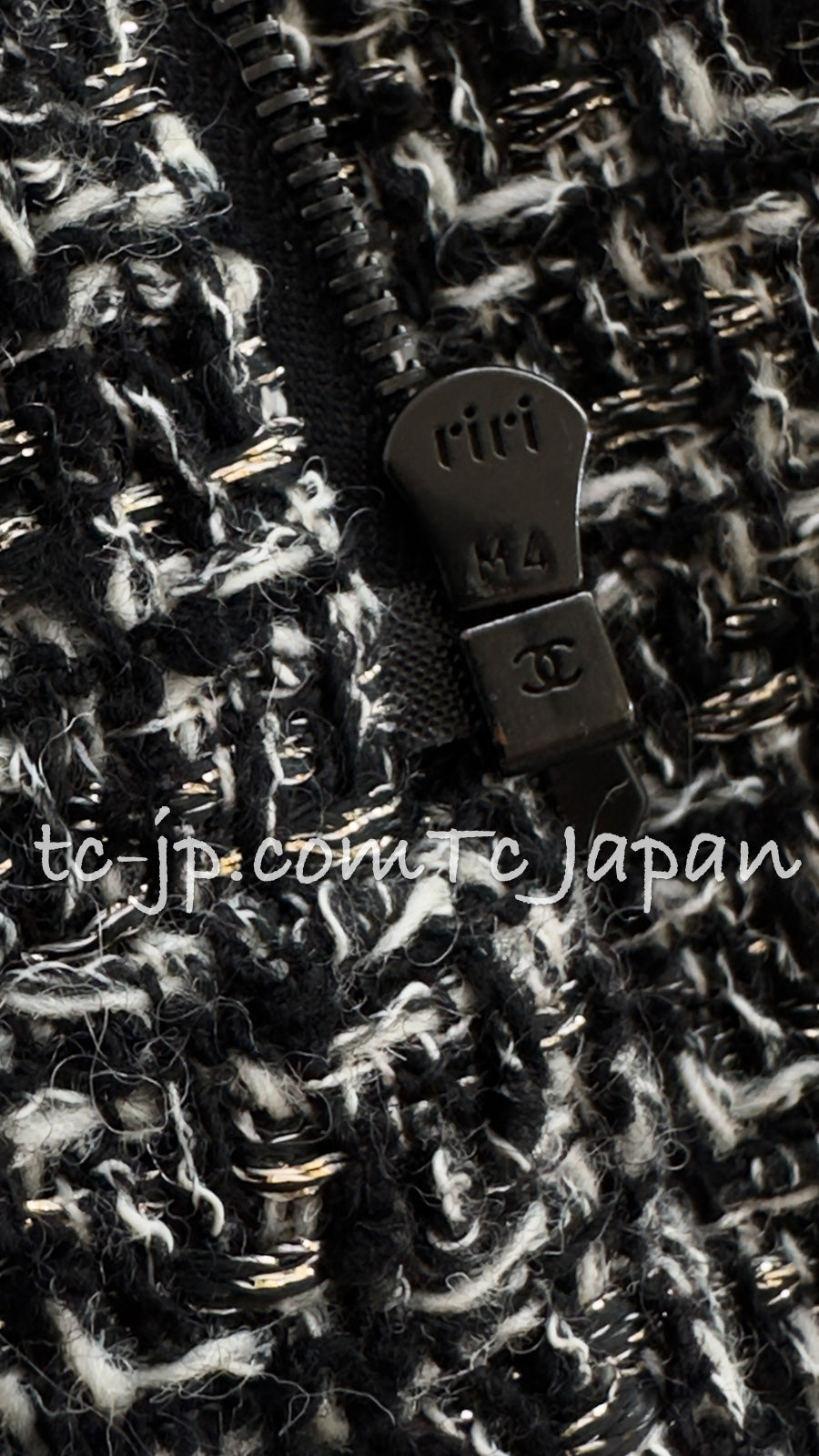CHANEL 12A Black Gray Metallic Zipper Tweed Jacket 36 38 シャネル ブラック グレー メタリック ジッパー ツイード ジャケット 即発