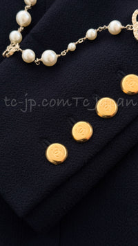 CHANEL 96A Vintage Black Dark Navy Wool Jacket Coat 34 36 38 シャネル ヴィンテージ ブラック ダークネイビー ウール ジャケット コート 即発