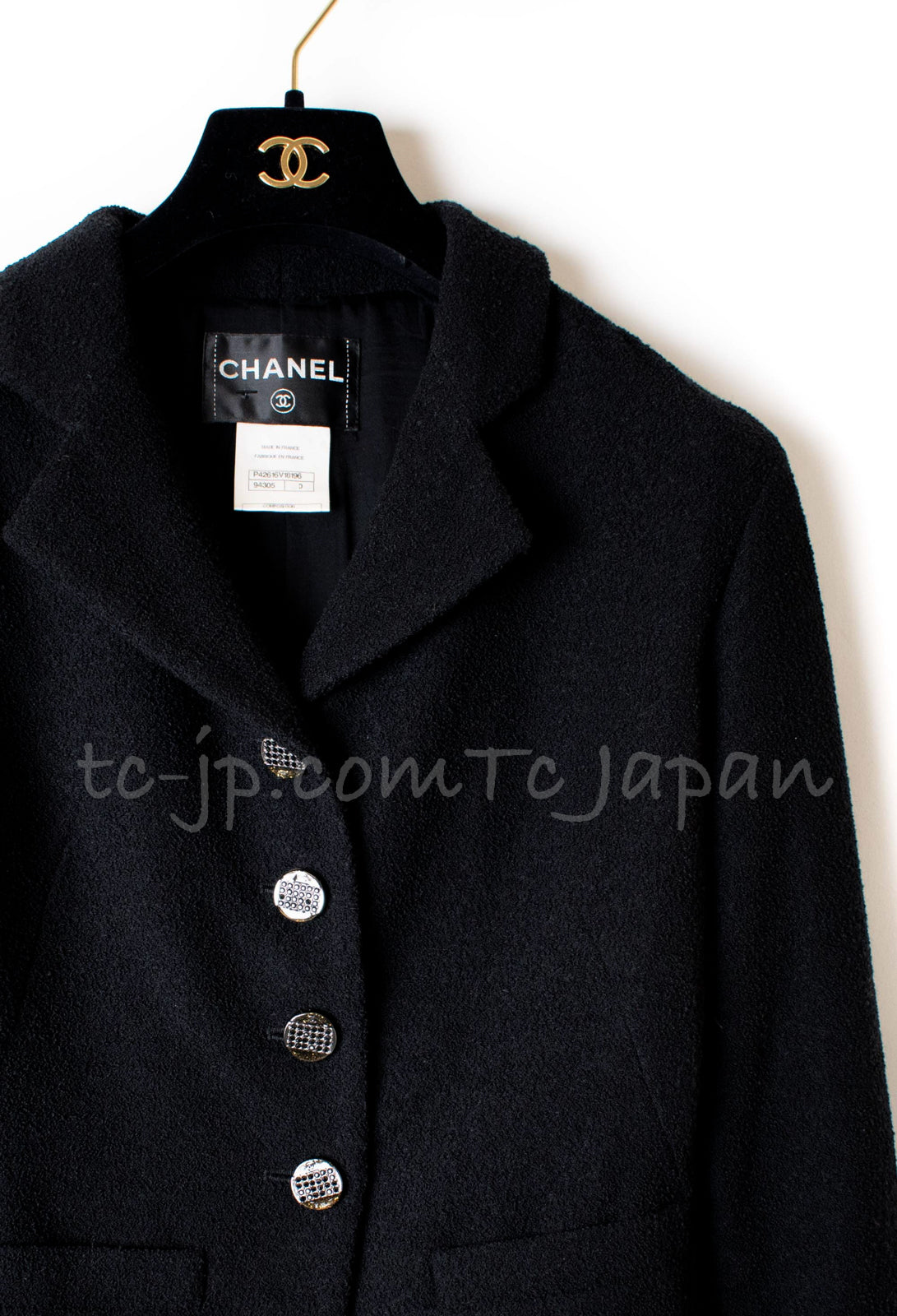 CHANEL 12C Black Rhinestone Buttons Jacket 36 40 42 シャネル ブラック ラインストーン ボタン ジャケット 即発