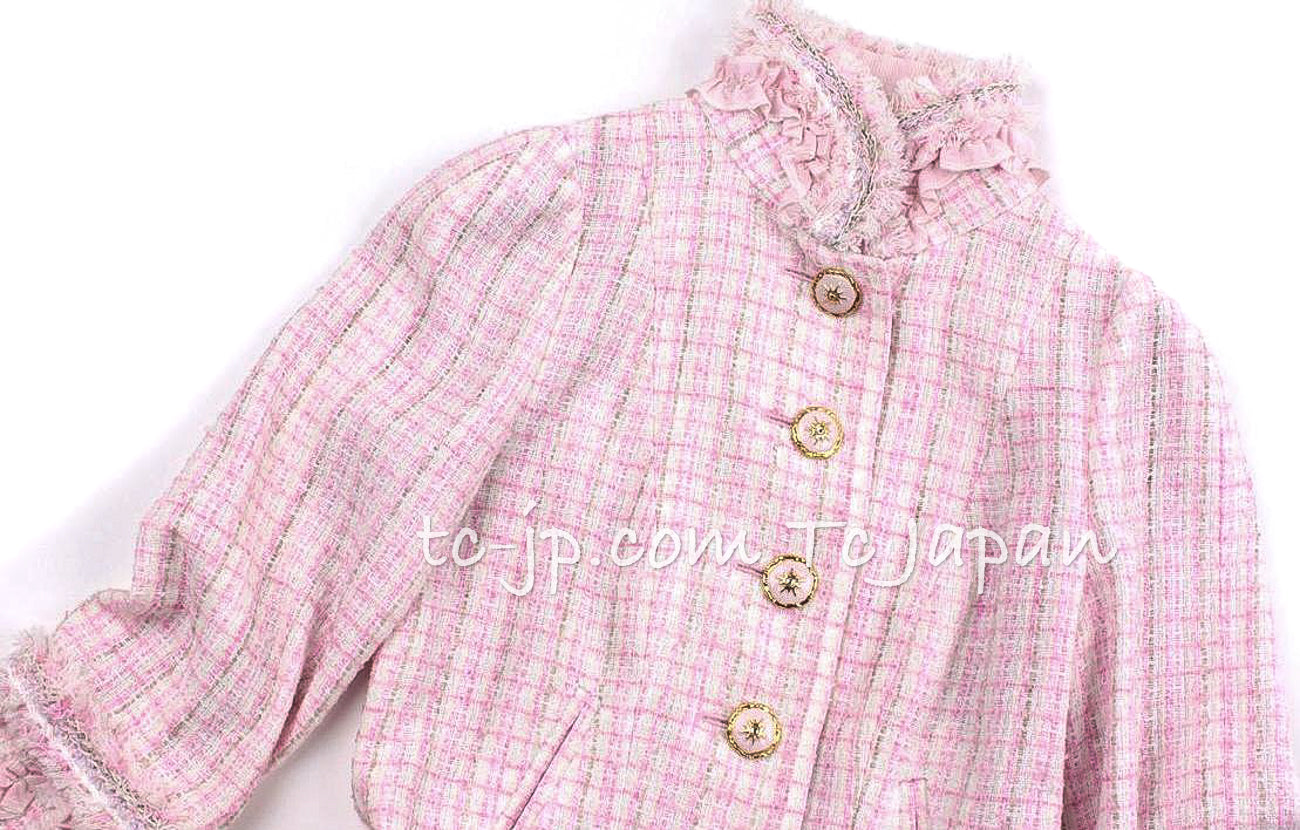 CHANEL 13C Pale Pink Stand Color Tweed Jacket 34 シャネル ペール ピンク スタンドカラー ジャケット 即発