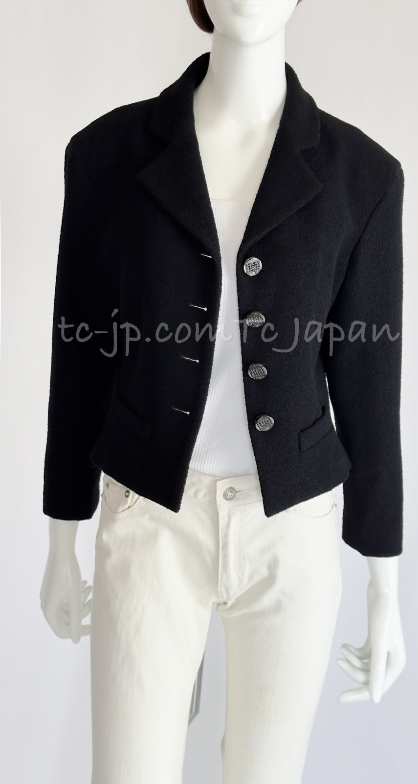 CHANEL 12C Black Rhinestone Buttons Jacket 36 40 42 シャネル ブラック ラインストーン ボタン ジャケット 即発