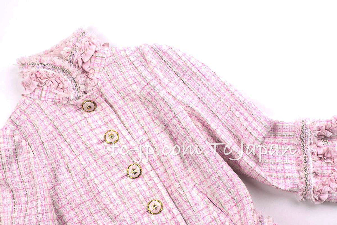 CHANEL 13C Pale Pink Stand Color Tweed Jacket 34 シャネル ペール ピンク スタンドカラー ジャケット 即発