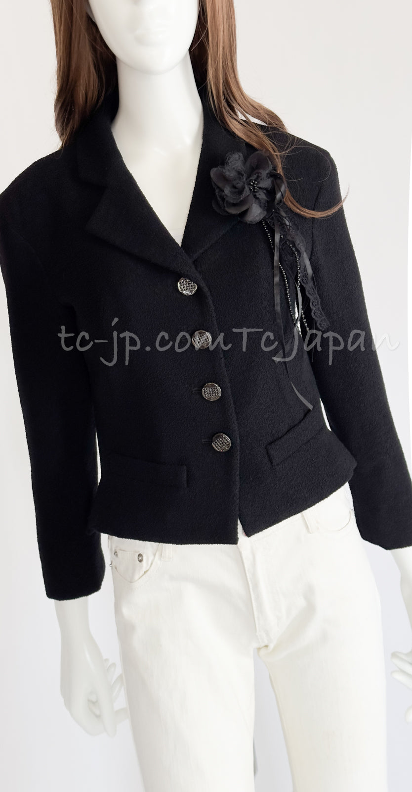 CHANEL 12C Black Rhinestone Buttons Jacket 36 40 42 シャネル ブラック ラインストーン ボタン ジャケット 即発