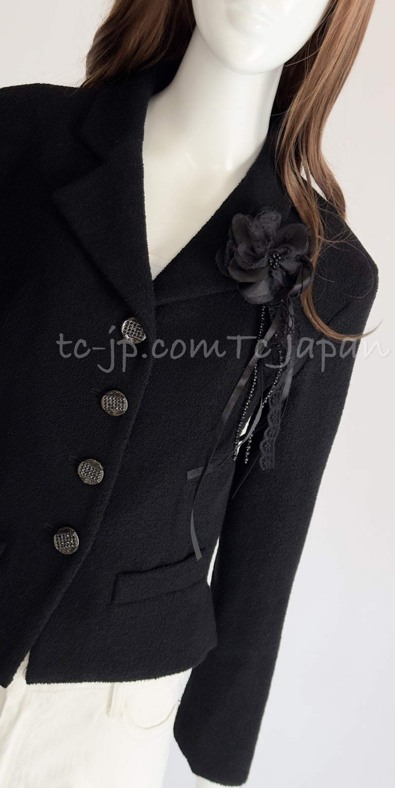CHANEL 12C Black Rhinestone Buttons Jacket 36 40 42 シャネル ブラック ラインストーン ボタン ジャケット 即発