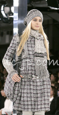 CHANEL 05A Gray Purple Tweed Jacket Skirt Suit 34 36 シャネル グレー パープル ツイード ジャケット スカート スーツ