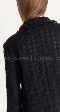 CHANEL 05C Black Chiffon Lace Camellia Buttons Jacket 38 44 シャネル ブラック・シフォン・レース・カメリアボタン・ジャケット 即発