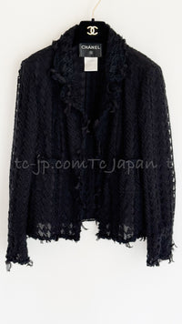 CHANEL 05C Black Chiffon Lace Camellia Buttons Jacket 38 44 シャネル ブラック・シフォン・レース・カメリアボタン・ジャケット 即発