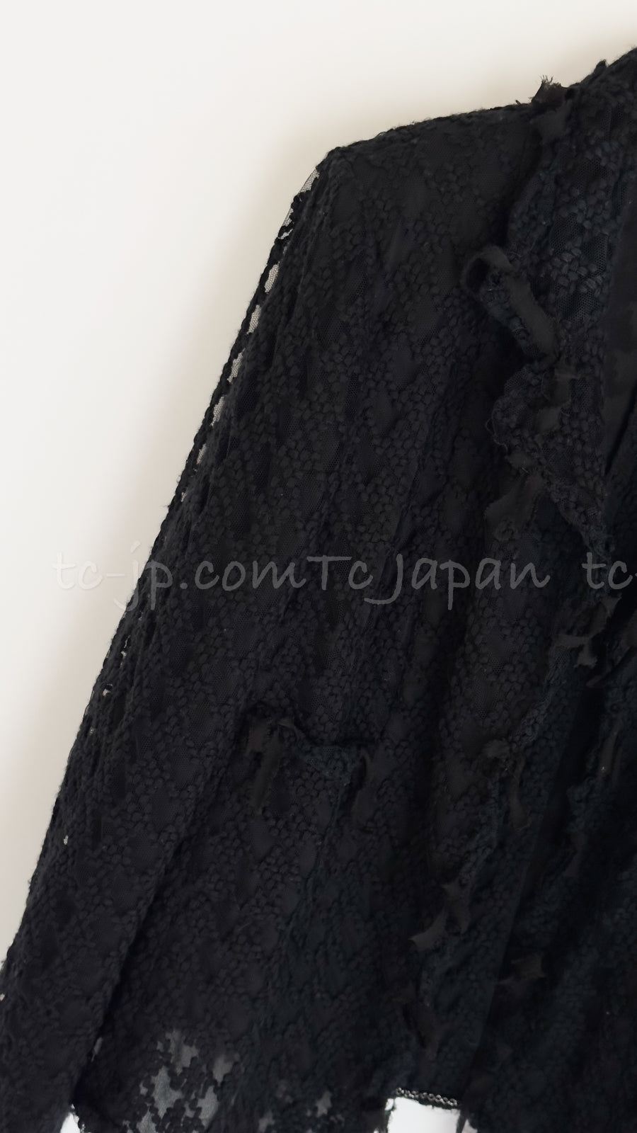 CHANEL 05C Black Chiffon Lace Camellia Buttons Jacket 38 44 シャネル ブラック・シフォン・レース・カメリアボタン・ジャケット 即発