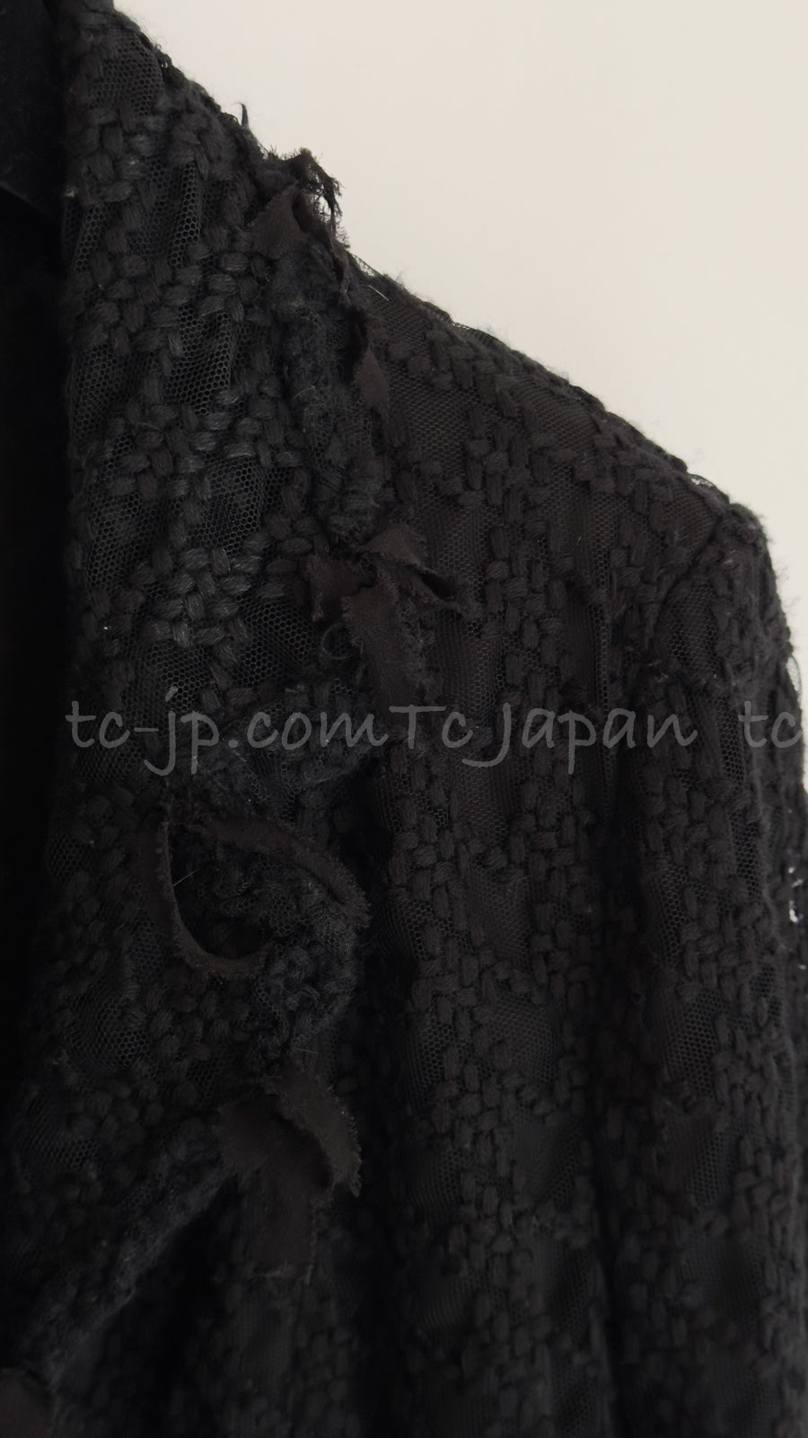 CHANEL 05C Black Chiffon Lace Camellia Buttons Jacket 38 44 シャネル ブラック・シフォン・レース・カメリアボタン・ジャケット 即発