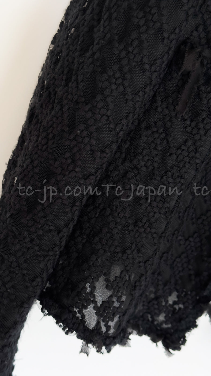 CHANEL 05C Black Chiffon Lace Camellia Buttons Jacket 38 44 シャネル ブラック・シフォン・レース・カメリアボタン・ジャケット 即発