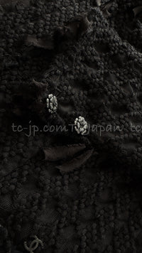 CHANEL 05C Black Chiffon Lace Camellia Buttons Jacket 38 44 シャネル ブラック・シフォン・レース・カメリアボタン・ジャケット 即発