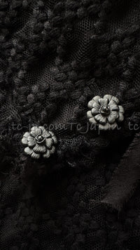 CHANEL 05C Black Chiffon Lace Camellia Buttons Jacket 38 44 シャネル ブラック・シフォン・レース・カメリアボタン・ジャケット 即発