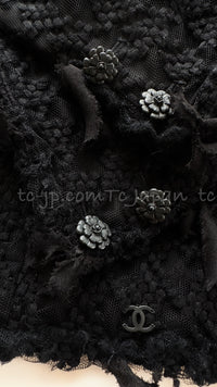 CHANEL 05C Black Chiffon Lace Camellia Buttons Jacket 38 44 シャネル ブラック・シフォン・レース・カメリアボタン・ジャケット 即発