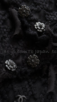 CHANEL 05C Black Chiffon Lace Camellia Buttons Jacket 38 44 シャネル ブラック・シフォン・レース・カメリアボタン・ジャケット 即発