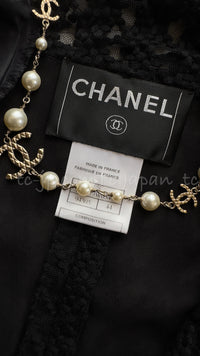 CHANEL 05C Black Chiffon Lace Camellia Buttons Jacket 38 44 シャネル ブラック・シフォン・レース・カメリアボタン・ジャケット 即発