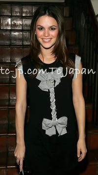 CHANEL 07S Black White Cashmere Silk Celebrity Bow Knit Tops 34 36 シャネル ブラック カシミア シルク セレブのリボン ニット トップス 即発