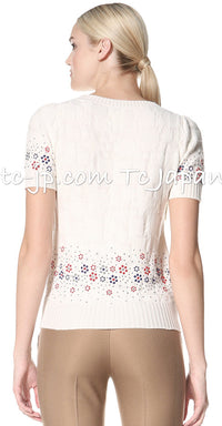 CHANEL 12C Ivory Cashmere 100% Swarovski Sweater Cardigan 34 36 38 シャネル アイボリー スワロフスキー カシミア セーター カーディガン 即発