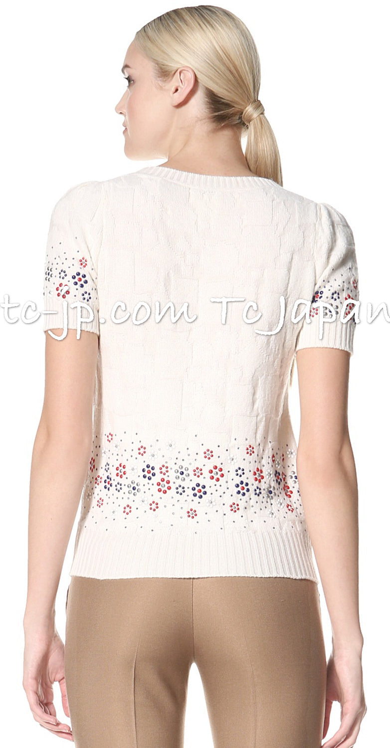 CHANEL 12C Ivory Cashmere 100% Swarovski Sweater Cardigan 34 36 38 シャネル アイボリー スワロフスキー カシミア セーター カーディガン 即発
