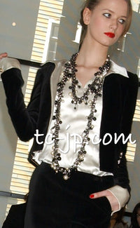 CHANEL 03A Black Ivory Collar Velvet Cotton Jacket 38 シャネル ブラック アイボリー 襟  ベルベット コットン ジャケット 即発