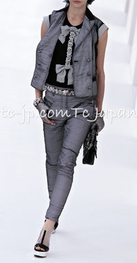 CHANEL 07S Black White Cashmere Silk Celebrity Bow Knit Tops 34 36 シャネル ブラック カシミア シルク セレブのリボン ニット トップス 即発