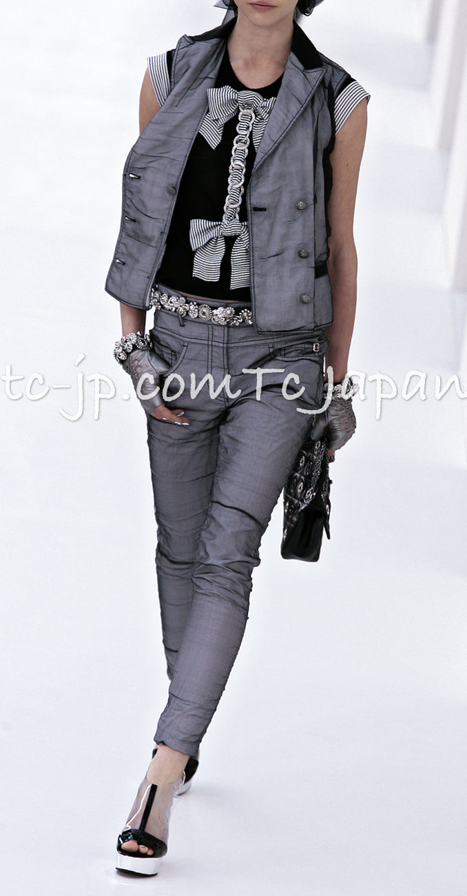 CHANEL 07S Black White Cashmere Silk Celebrity Bow Knit Tops 34 36 シャネル ブラック カシミア シルク セレブのリボン ニット トップス 即発