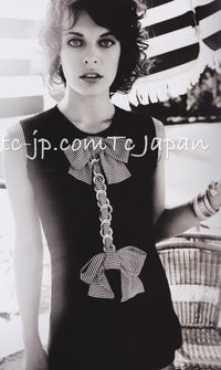 CHANEL 07S Black White Cashmere Silk Celebrity Bow Knit Tops 34 36 シャネル ブラック カシミア シルク セレブのリボン ニット トップス 即発