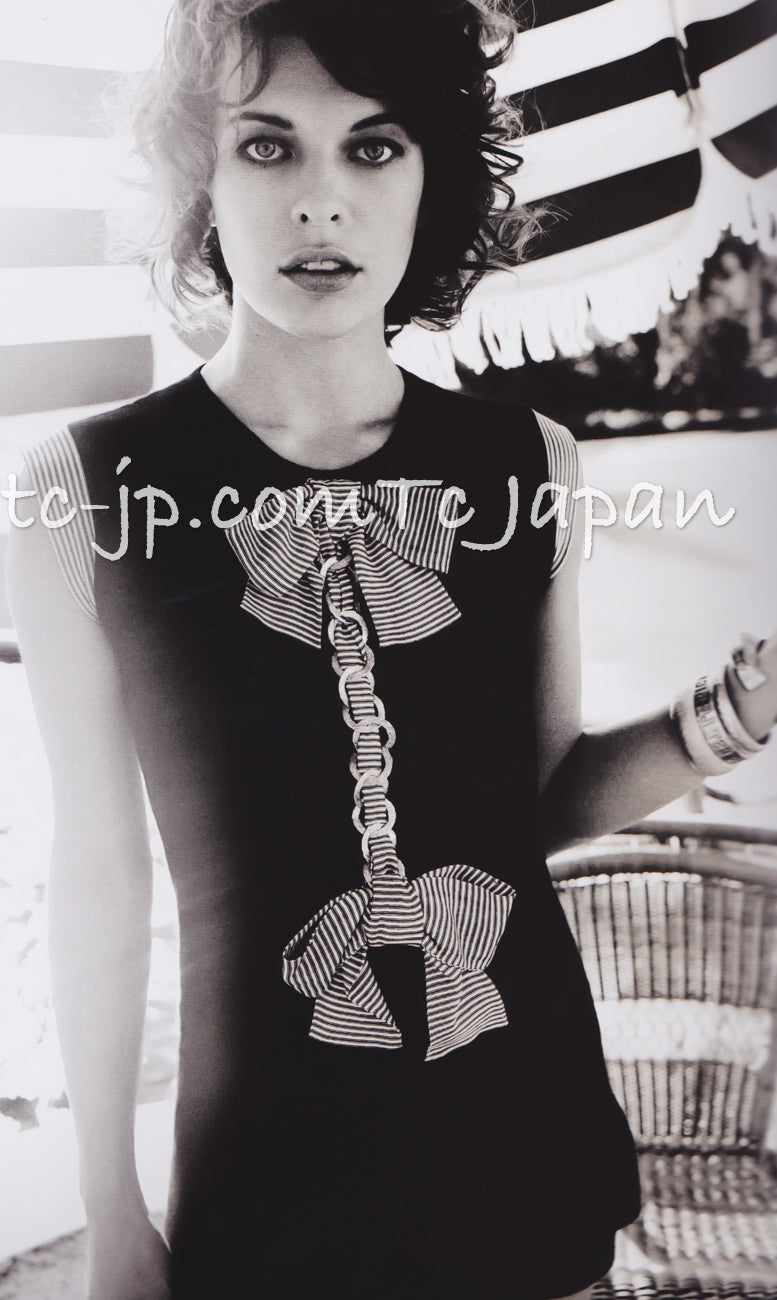 CHANEL 07S Black White Cashmere Silk Celebrity Bow Knit Tops 34 36 シャネル ブラック カシミア シルク セレブのリボン ニット トップス 即発