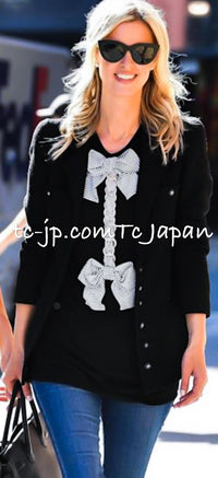 CHANEL 07S Black White Cashmere Silk Celebrity Bow Knit Tops 34 36 シャネル ブラック カシミア シルク セレブのリボン ニット トップス 即発