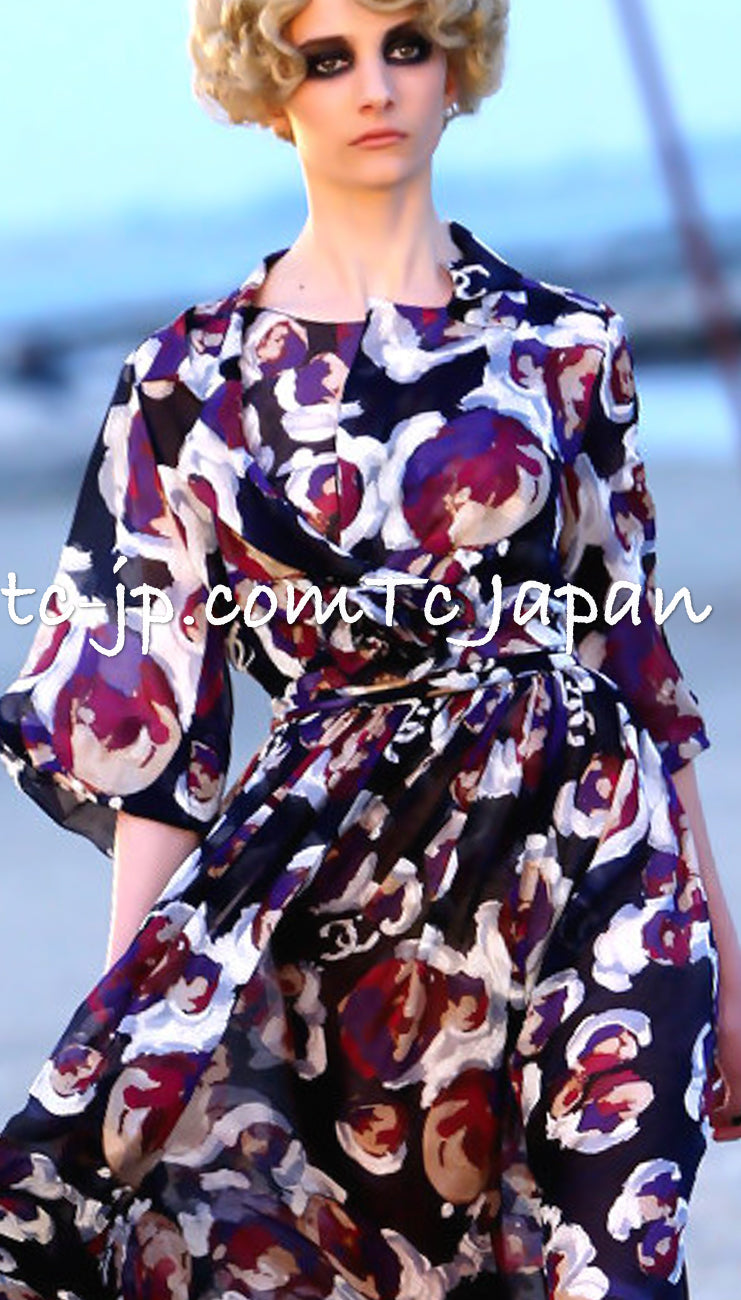 CHANEL 10C Navy Multicolor Flower Silk Dress  34 36 38 シャネル ネイビー マルチカラー フラワー シルク100 ワンピース