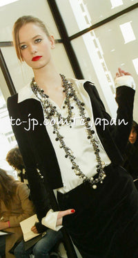 CHANEL 03A Black Ivory Collar Velvet Cotton Jacket 38 シャネル ブラック アイボリー 襟  ベルベット コットン ジャケット 即発