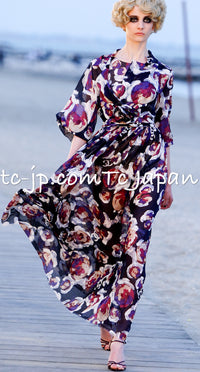 CHANEL 10C Navy Multicolor Flower Silk Dress  34 36 38 シャネル ネイビー マルチカラー フラワー シルク100 ワンピース