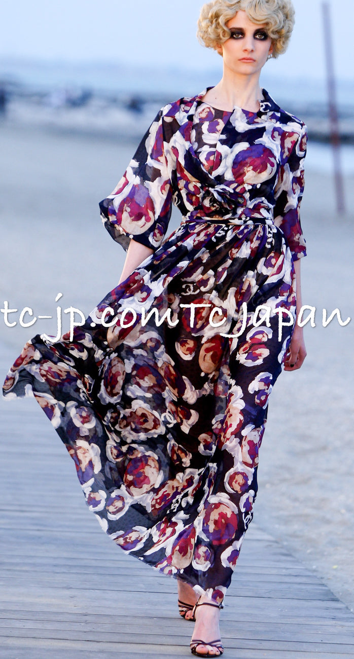 CHANEL 10C Navy Multicolor Flower Silk Dress  34 36 38 シャネル ネイビー マルチカラー フラワー シルク100 ワンピース