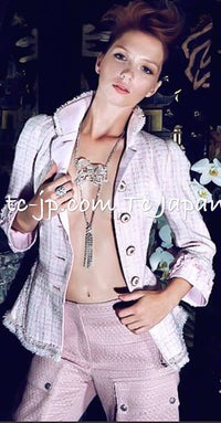 CHANEL 13C Pale Pink Stand Color Tweed Jacket 34 シャネル ペール ピンク スタンドカラー ジャケット 即発