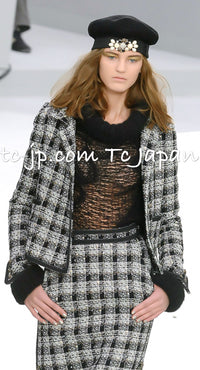 CHANEL 08A Black Brown Wool Stand Collar Tweed Jacket 34 シャネル ブラック ブラウン ウール スタンドカラー ツイード ジャケット 即発