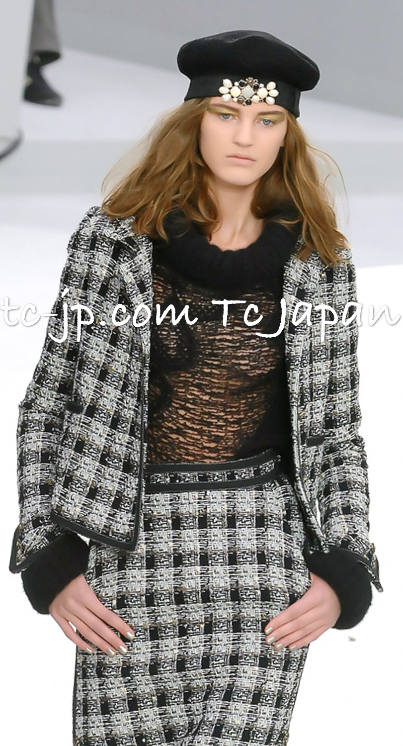 CHANEL 08A Black Brown Wool Stand Collar Tweed Jacket 34 シャネル ブラック ブラウン ウール スタンドカラー ツイード ジャケット 即発