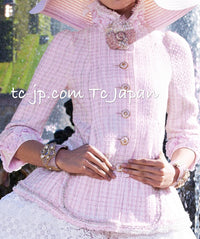CHANEL 13C Pale Pink Stand Color Tweed Jacket 34 シャネル ペール ピンク スタンドカラー ジャケット 即発