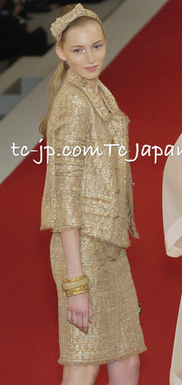 CHANEL 05S Gold Metallic Woven Tweed Dress 38 40 シャネル ゴールド メタリック ツイード ワンピース 即発